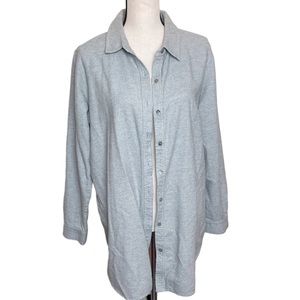 Eileen Fisher | Grey Organic Cotton Super Soft Button Down Flannel Shirt Large